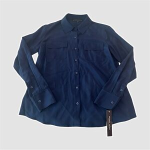 antonio melani women's silky utility blouse (button-down) in navy - size small